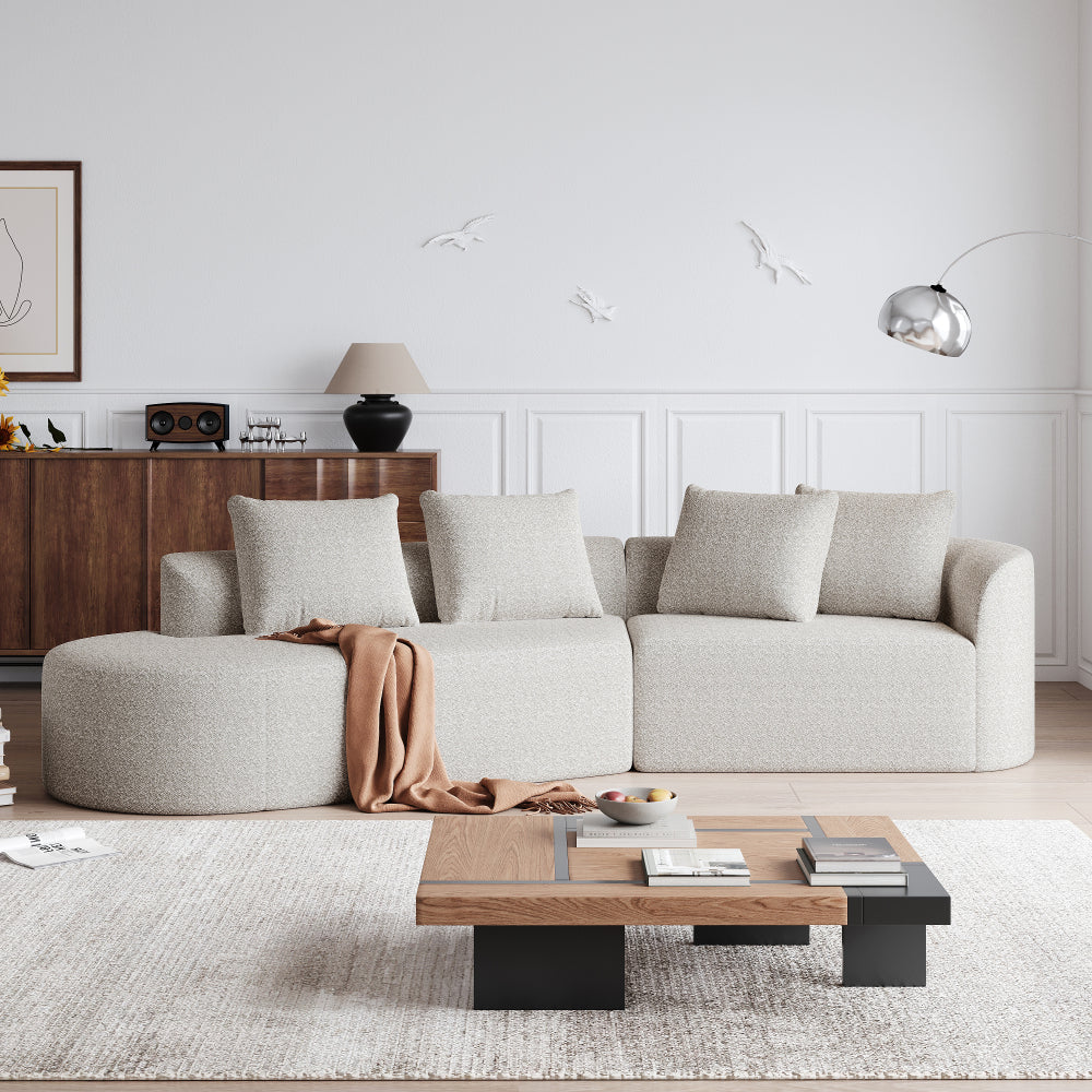 Modern Chenille Sectional Sofa - Oversized 112-Inch Curved Cloud Couch with 4-Seating, Extra-Wide & Deep Seat, Foam-Padded, Easy Assembly (Some steps), Modular Design Suitable for Living Room, Bedroom - No Wood Frame, Assembly Recommended