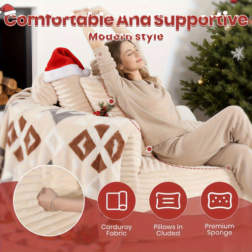 55-inch Extra Large Round Indoor Recliner, Modern Corduroy Deep Seat Single Cloud Lounge Floor Sofa Chair for Living Room, Bedroom, Apartment, No Installation Required