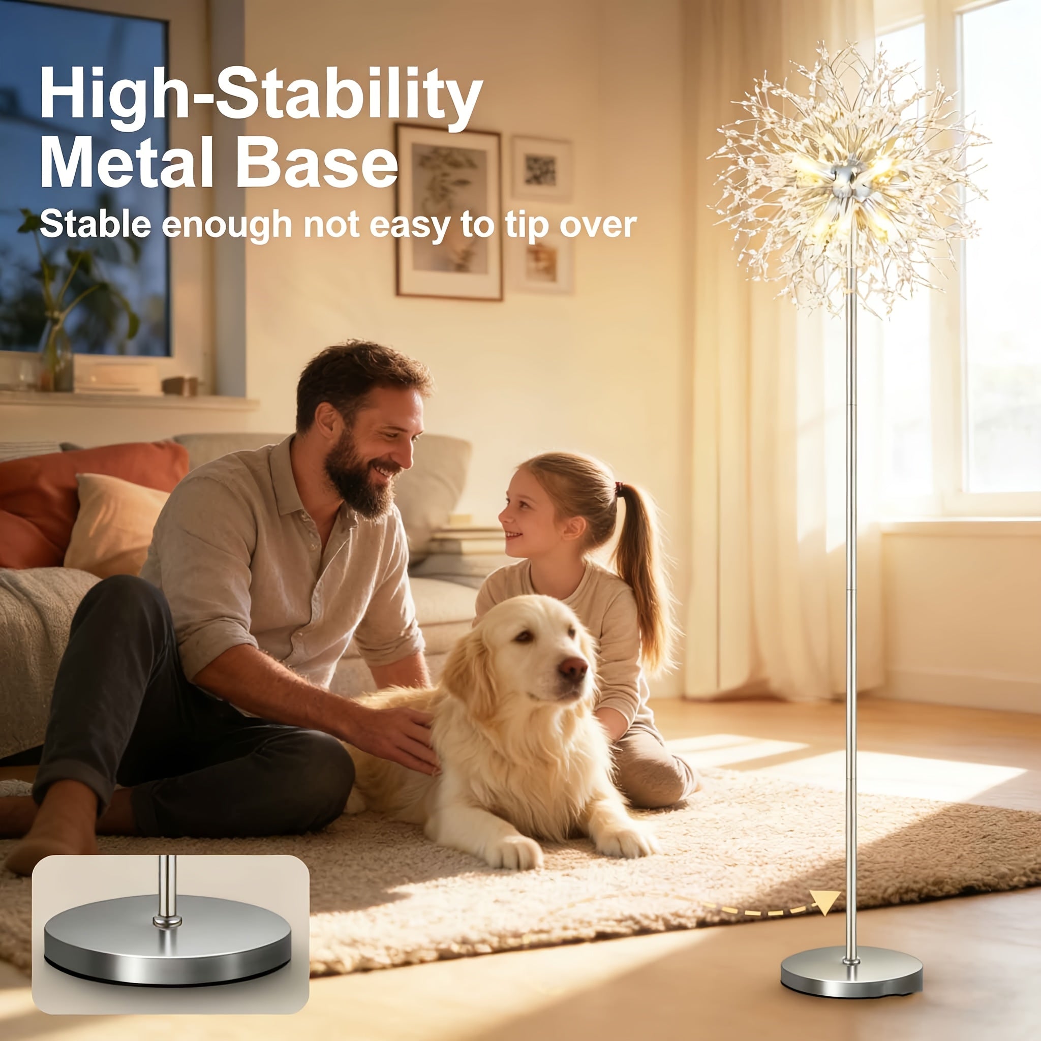 Modern Floor Lamp for Room: Golden Crystal Floor Lamps Tall Elegant Standing Lamp with On-Off Foot Switch - Standing Lamp for Bedroom - Tall Floor Lamp for Office Corner Bulbs,Living Room Floor Lamp, Gift, Festival, Ambient Light, No Included