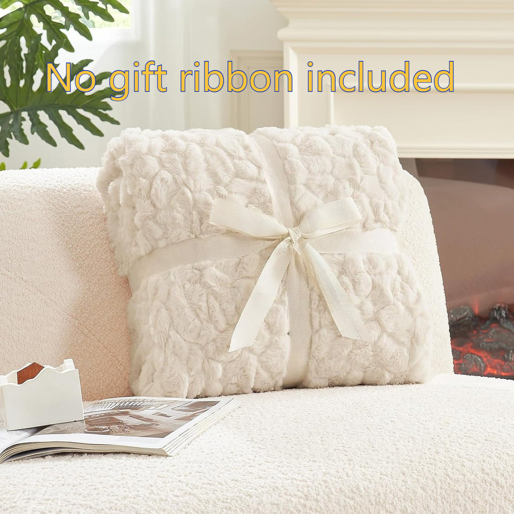 WERVITY Cozy Bliss Faux Fur Throw Blanket for Couch, Fuzzy Soft Plush Thick Warm Fluffy Reversible Wave Textured Blanket for Sofa Bedroom Living Room, 40 * 60 Inches Cream White