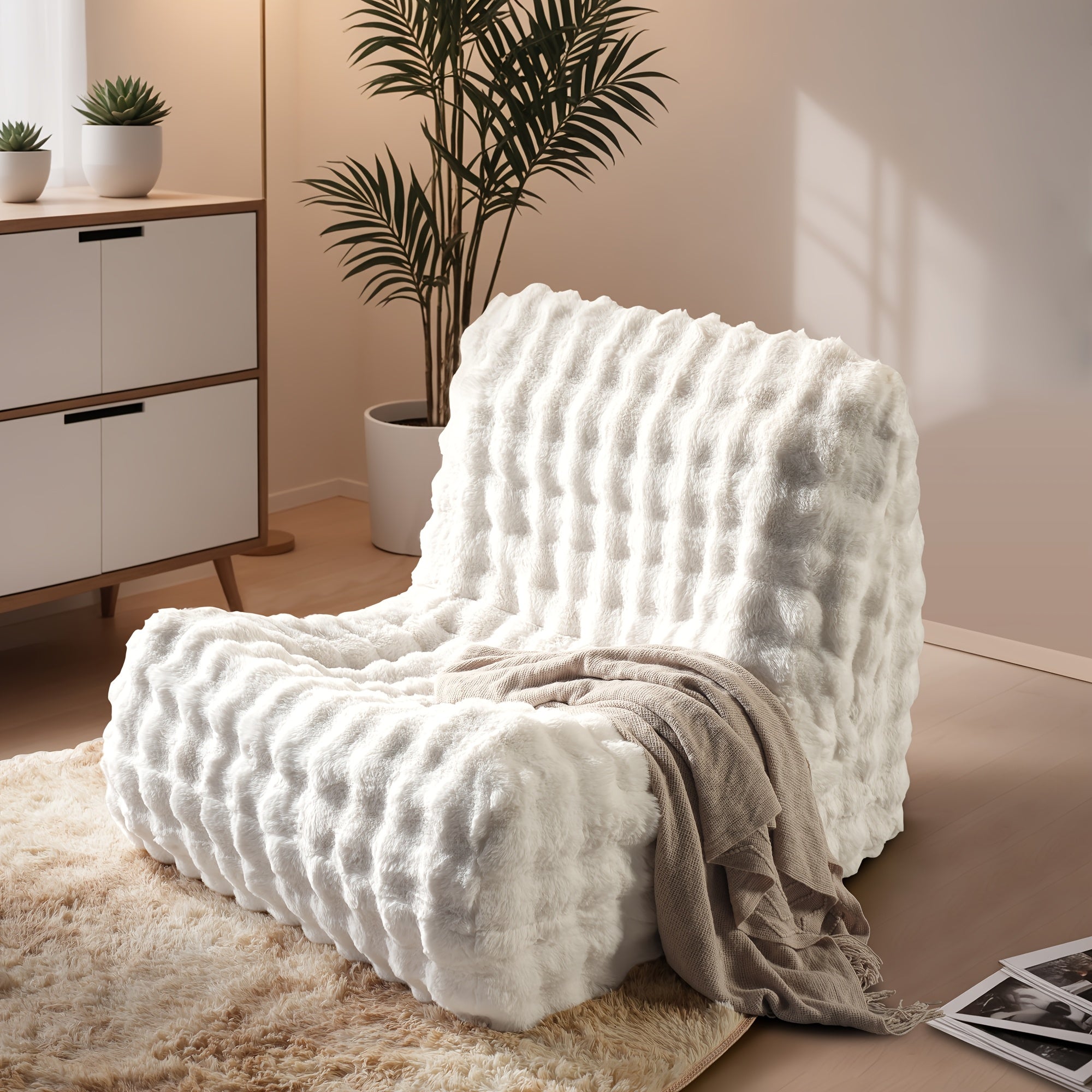Ultra Soft Lazy Sofa Chair - Bean Bag Chair for Adults, Comfortable Plush Cloud Lounger Chair with Skin-Friendly Fabric, Soft Sponge, Anti-Slip Bottom, Nordic Minimalist Design Leisure Chair for Living Room, Bedroom, Apartment