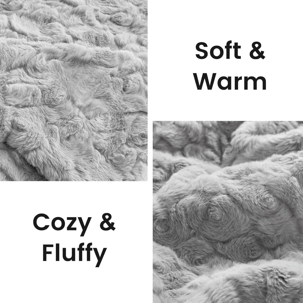 WERVITY Cozy Bliss Faux Fur Throw Blanket for Couch, Fuzzy Soft Plush Thick Warm Fluffy Reversible Wave Textured Blanket for Sofa Bedroom Living Room, 40 * 60 Inches Cream White