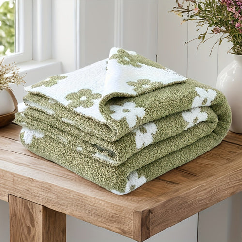 1pc Country-Rustic Style Reversible Microfiber Throw Blanket, 300-350gsm, All-Season Cozy Sunflower Pattern, Lightweight & Multipurpose, Knitted Jacquard Bedding, 50\