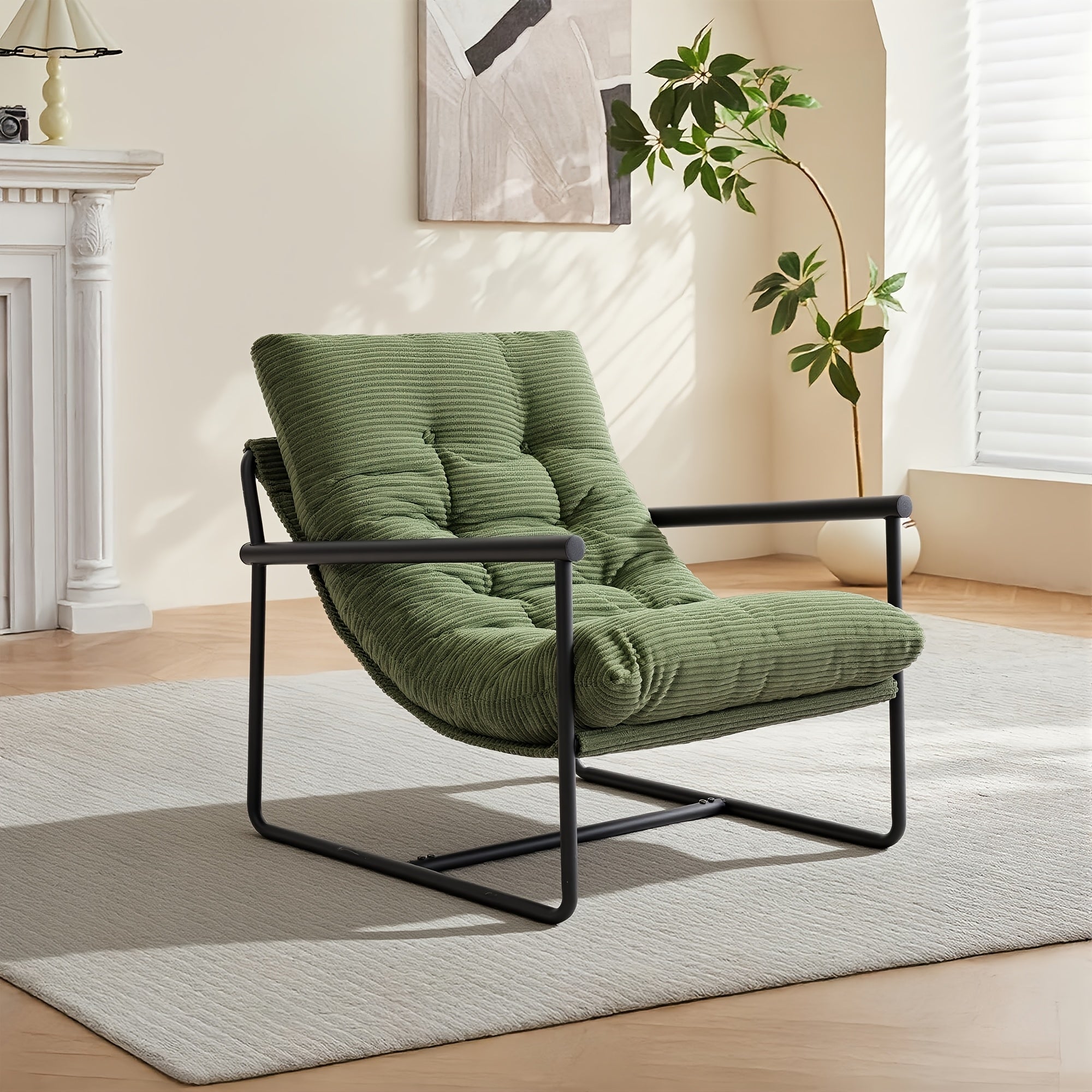 Corduroy Accent Chair, Modern Upholstered Lounge Chair With Sturdy Metal Frame, Comfy Tufted Single Sofa Chair With Multiple Color Options For Living Room Bedroom