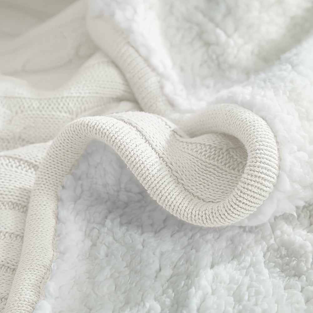 Ultra-Soft Thickened Cable Knit Throw Blanket - Multi-Purpose Warm Fleece Knitted Throw For Bed, Sofa, Travel & Air Conditioning - Skin-Friendly, Extra Cozy, Machine Washable, Comfortable Home Decor