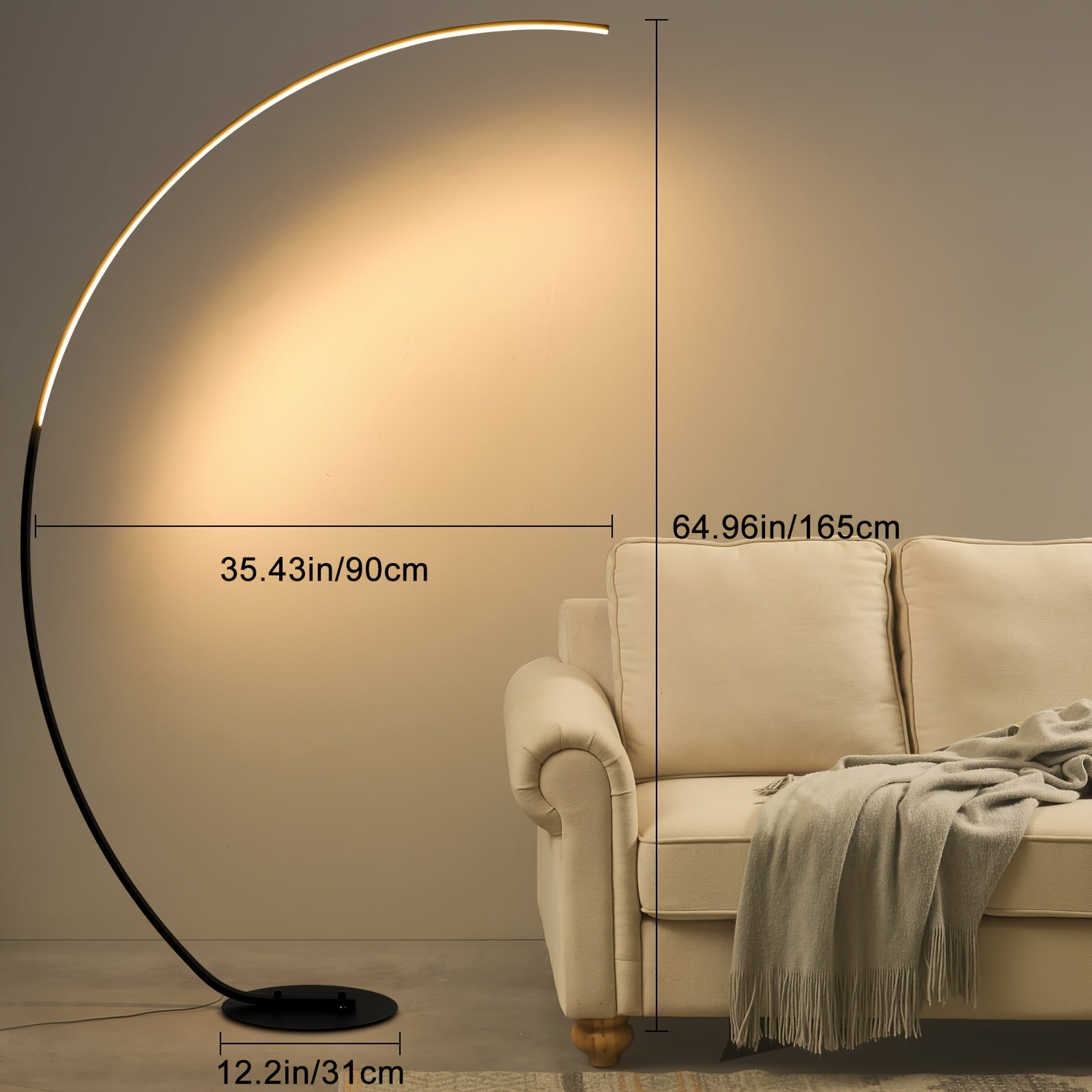 A 65-Inch Arched Floor Lamp Featuring a Remote Control, This Modern Lamp Offers Three Adjustable Color Temperatures And Dimmable Black LED Lights, Perfect for Creating a Cozy Atmosphere in Your Bedroom Or Living Room