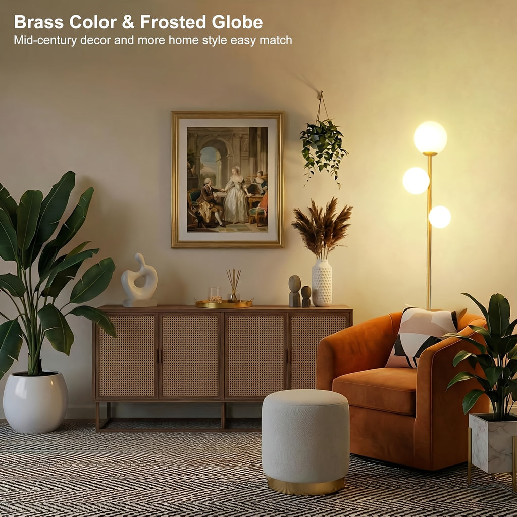 3-Globe Mid Century Modern Floor Lamps for Living Room, Rotatable Dimmable Floor Lamp, Standing Lamp with Marble Base, Golden Tall Lamp with Glass Shades, Pole Lamps for Bedroom, Bulbs Included, for Bedrooms, Office, Christmas