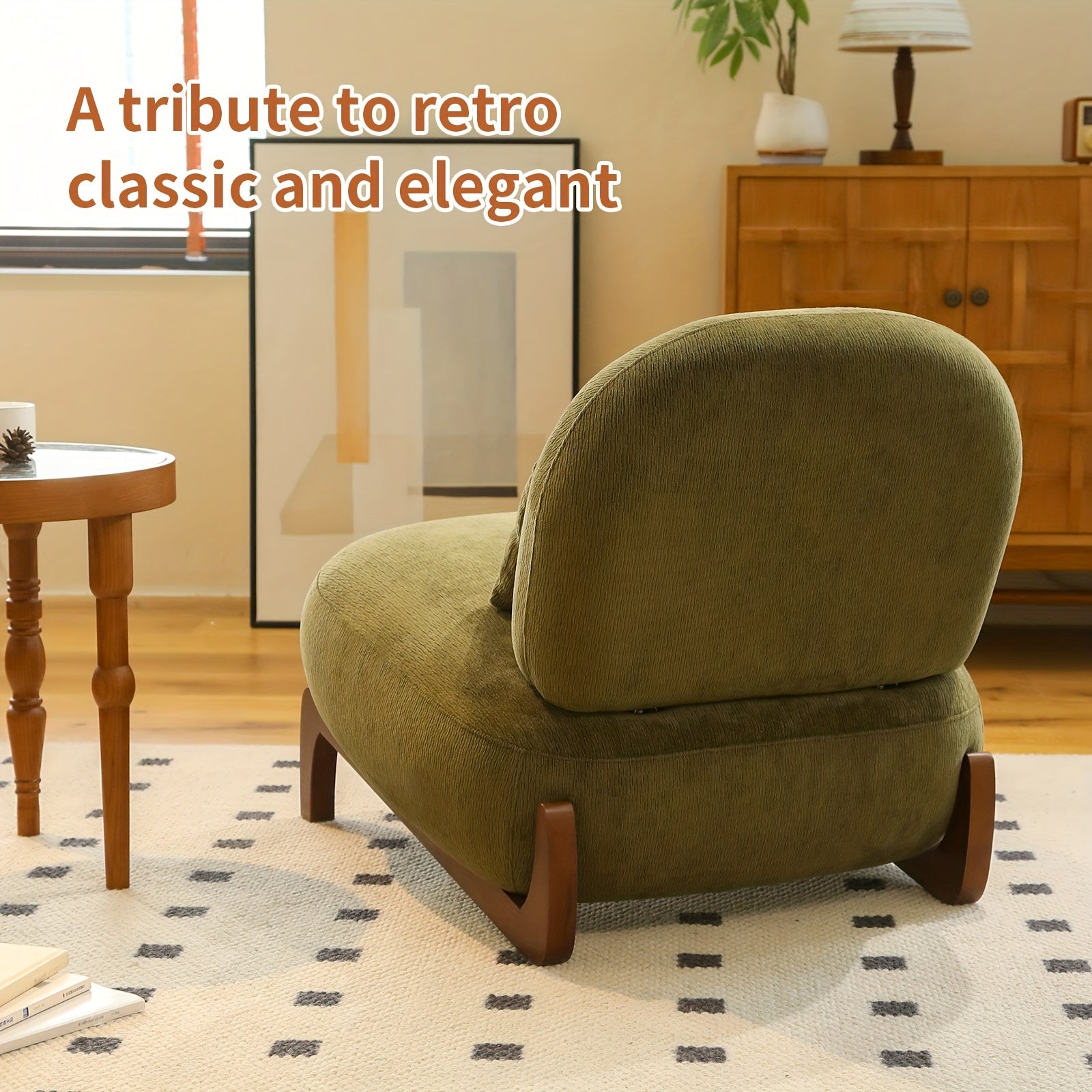 Morden Accent Chair with Solid Wood Legs, Velvet Living Room Chair with Soft Cushion, Cozy Bedroom Chair, Comfy Armless Reading Chair for Apartment, Waiting Room, Balcony