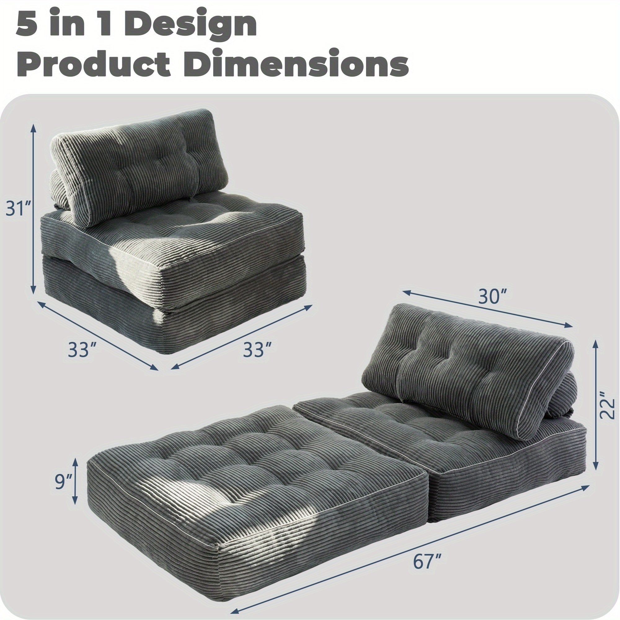 Folding Sofa Bed, Convertible Sleeper Chair for Adults, Folding Sofa Bed Foam Filling Couch with Pillow, Sleeper Chairs Single Size Floor Mattress