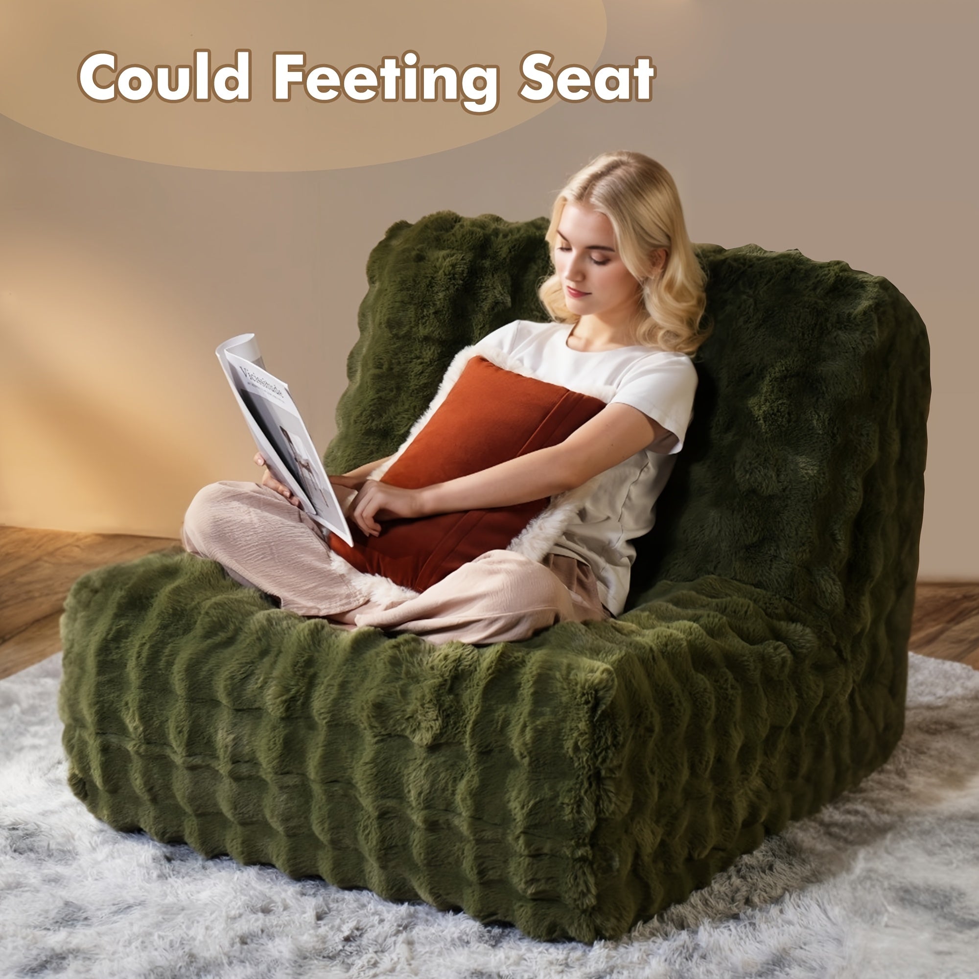 Ultra Soft Lazy Sofa Chair - Bean Bag Chair for Adults, Comfortable Plush Cloud Lounger Chair with Skin-Friendly Fabric, Soft Sponge, Anti-Slip Bottom, Nordic Minimalist Design Leisure Chair for Living Room, Bedroom, Apartment