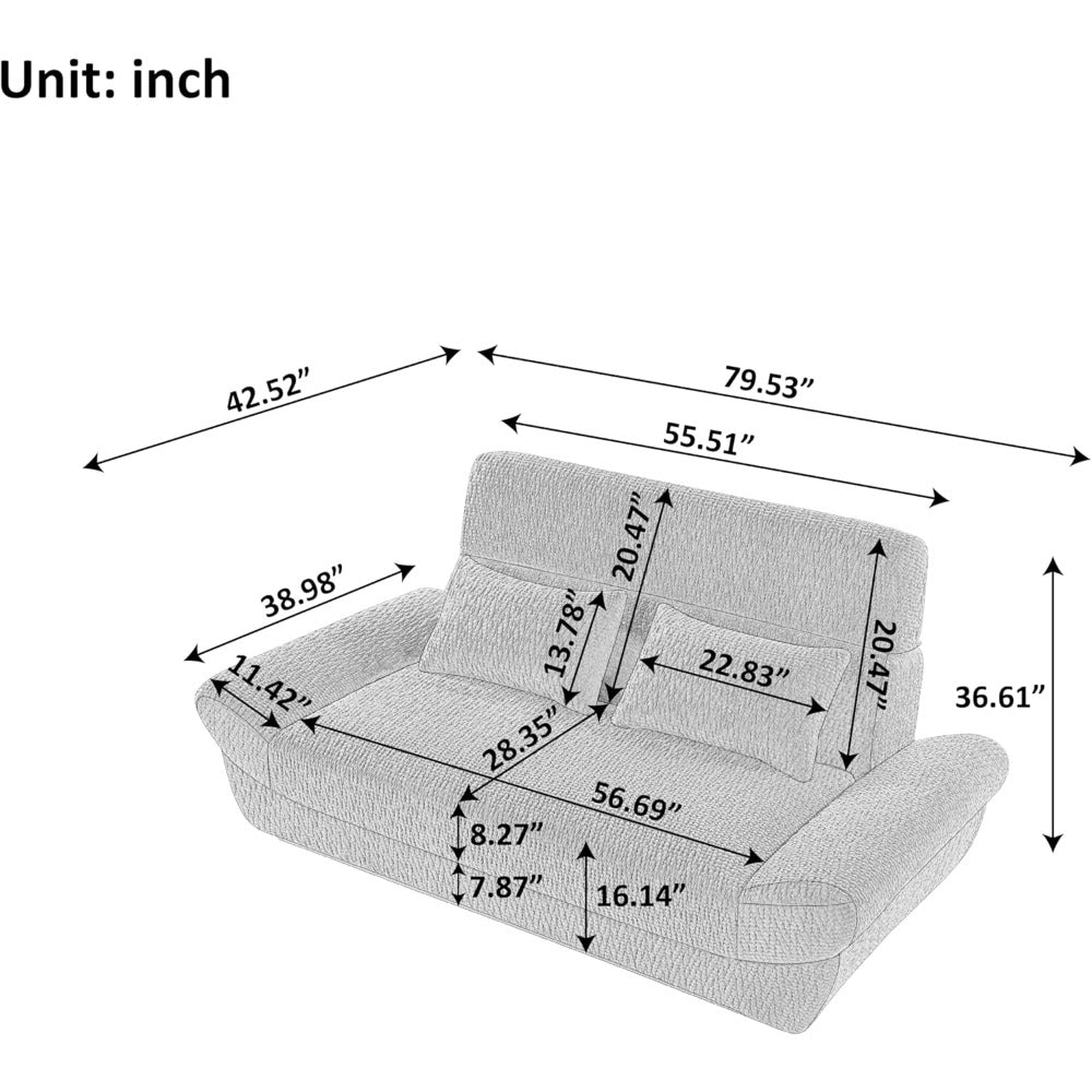 79.5'' Loveseat Sofa, Ultra-High Backrest Design, 2 Seater Boneless Sofa, Comfy Upholstered Sofa Couch, Modern Leisure Living Room Sofa
