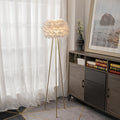 60-Inch Feather Floor Lamp Featuring a Tripod Design with a White Feather Shade, Ideal for Illuminating Bedrooms, Dining Areas, Living Rooms, Kitchens, Studies, And Offices