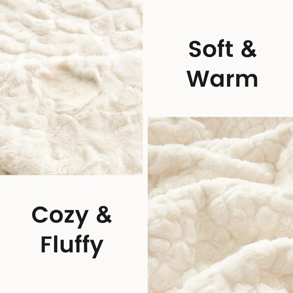 WERVITY Cozy Bliss Faux Fur Throw Blanket for Couch, Fuzzy Soft Plush Thick Warm Fluffy Reversible Wave Textured Blanket for Sofa Bedroom Living Room, 40 * 60 Inches Cream White