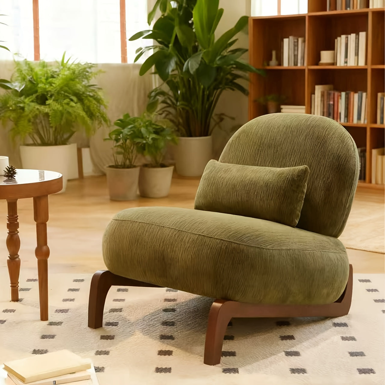 Morden Accent Chair with Solid Wood Legs, Velvet Living Room Chair with Soft Cushion, Cozy Bedroom Chair, Comfy Armless Reading Chair for Apartment, Waiting Room, Balcony