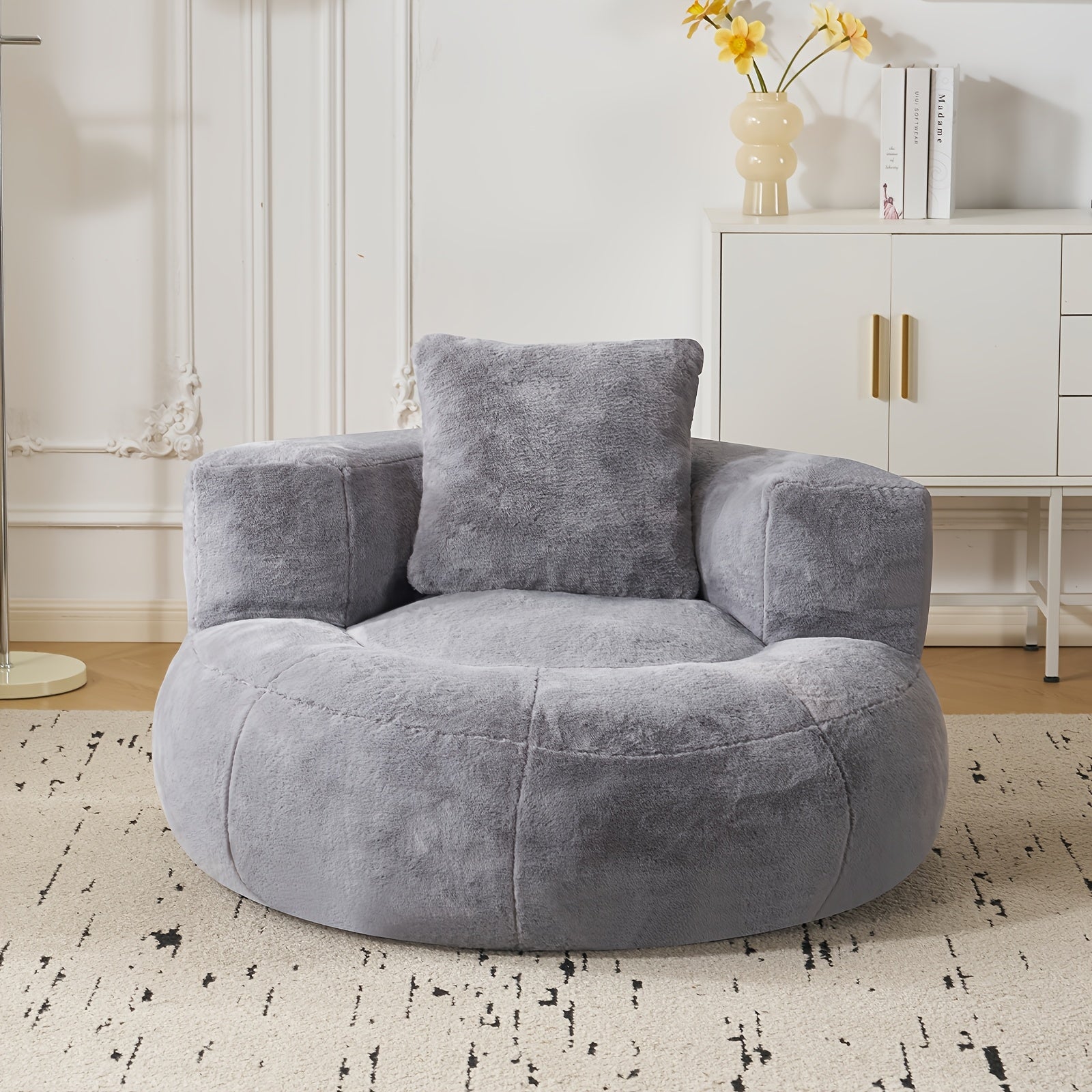 Giant Bean Bag Chair, Oversized Bean Bag Sofa with Armrests, Cozy Reading Chair Filled with High-Density Foam, Ultra Soft Fluffy Bean Bag Chair for Living Room, Bedroom, Dorm, Adults & Family