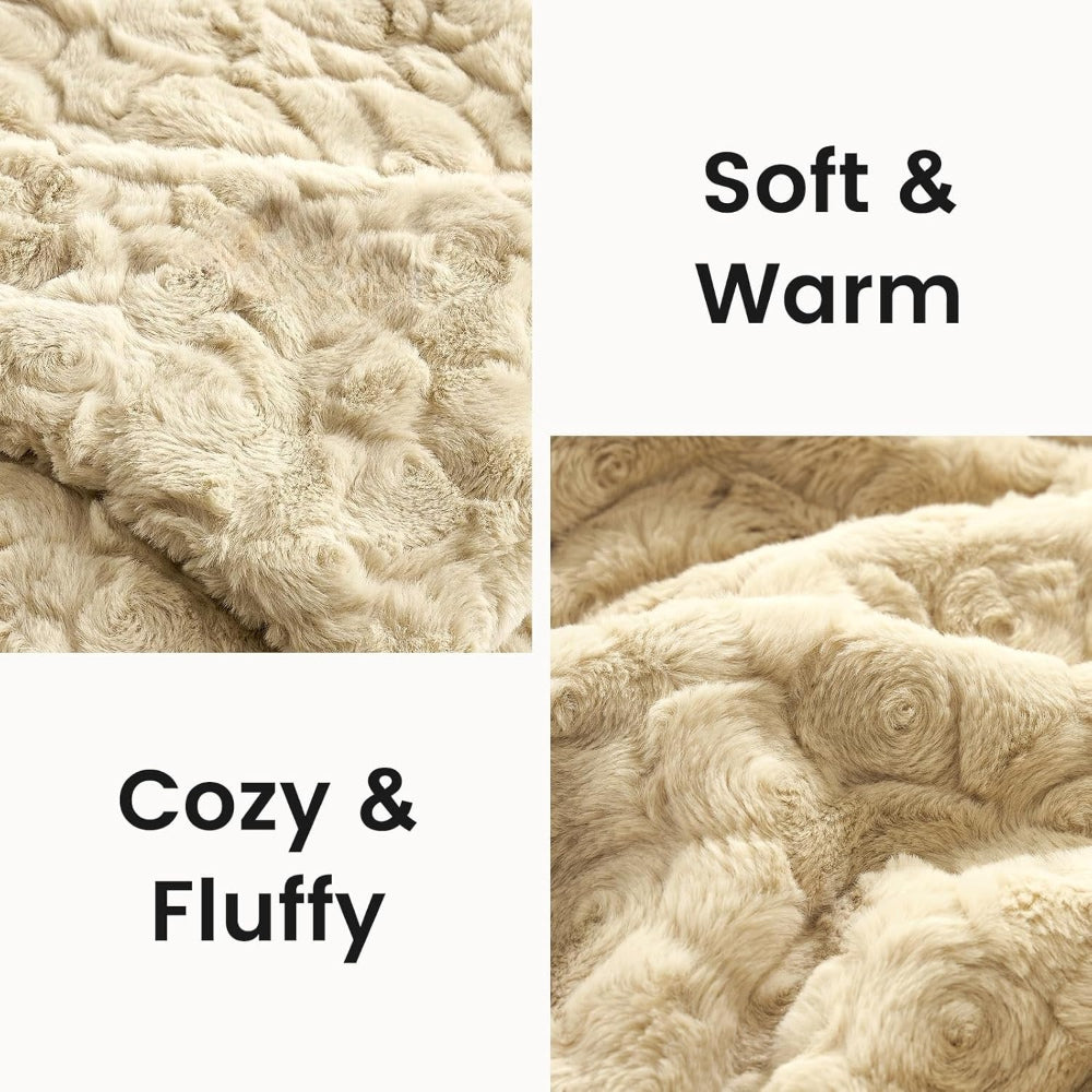 WERVITY Cozy Bliss Faux Fur Throw Blanket for Couch, Fuzzy Soft Plush Thick Warm Fluffy Reversible Wave Textured Blanket for Sofa Bedroom Living Room, 40 * 60 Inches Cream White
