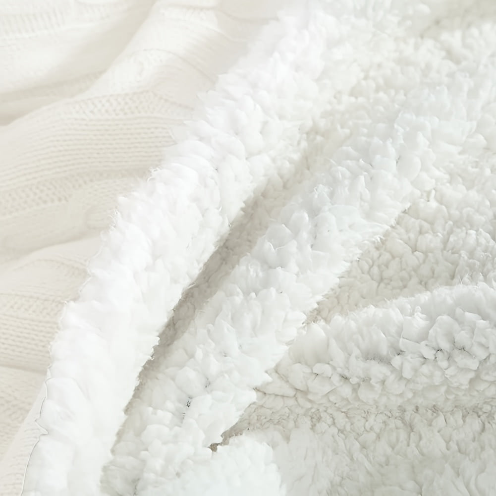 Ultra-Soft Thickened Cable Knit Throw Blanket - Multi-Purpose Warm Fleece Knitted Throw For Bed, Sofa, Travel & Air Conditioning - Skin-Friendly, Extra Cozy, Machine Washable, Comfortable Home Decor