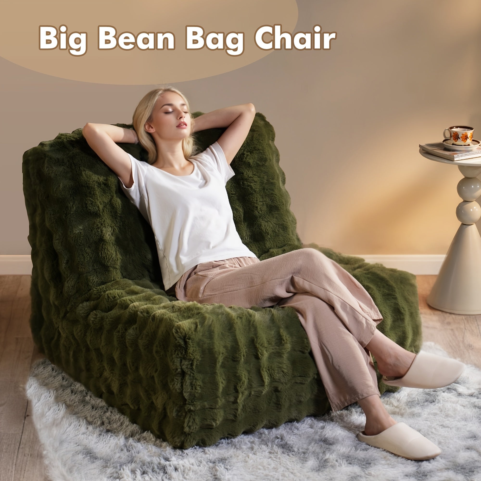 Ultra Soft Lazy Sofa Chair - Bean Bag Chair for Adults, Comfortable Plush Cloud Lounger Chair with Skin-Friendly Fabric, Soft Sponge, Anti-Slip Bottom, Nordic Minimalist Design Leisure Chair for Living Room, Bedroom, Apartment