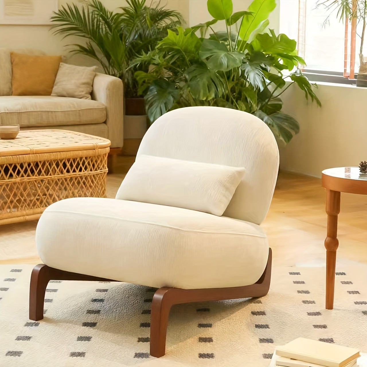 Morden Accent Chair with Solid Wood Legs, Velvet Living Room Chair with Soft Cushion, Cozy Bedroom Chair, Comfy Armless Reading Chair for Apartment, Waiting Room, Balcony