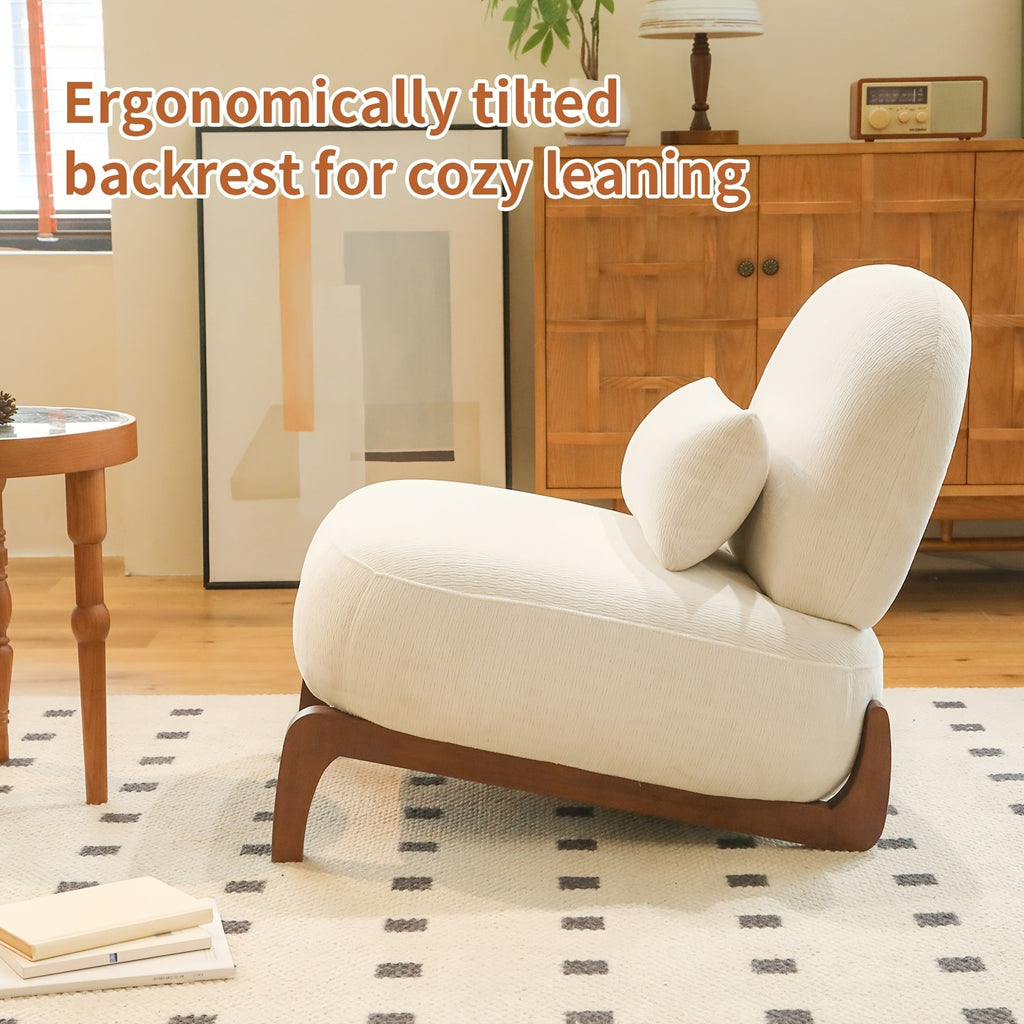 Morden Accent Chair with Solid Wood Legs, Velvet Living Room Chair with Soft Cushion, Cozy Bedroom Chair, Comfy Armless Reading Chair for Apartment, Waiting Room, Balcony