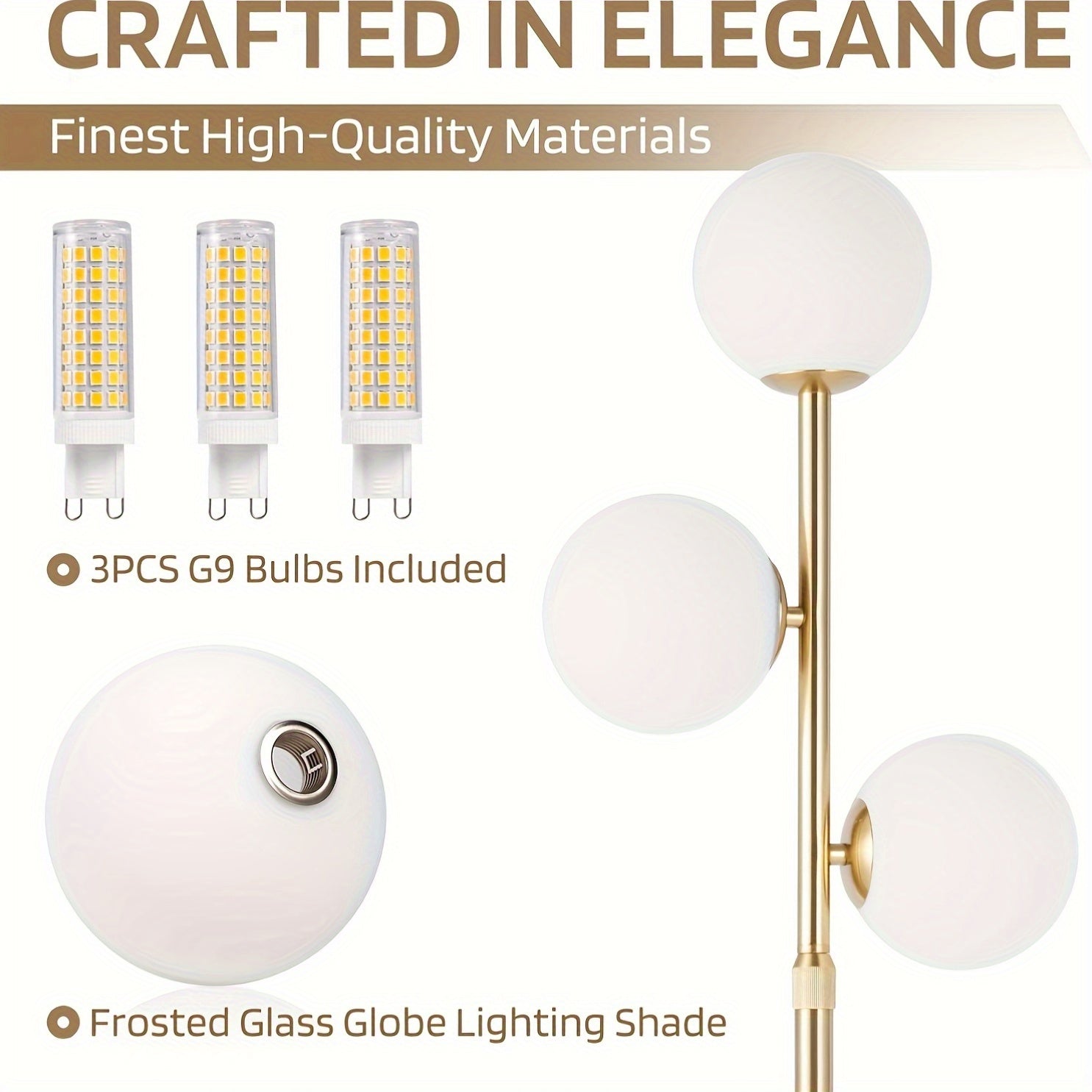 3-Globe Mid Century Modern Floor Lamps for Living Room, Rotatable Dimmable Floor Lamp, Standing Lamp with Marble Base, Golden Tall Lamp with Glass Shades, Pole Lamps for Bedroom, Bulbs Included, for Bedrooms, Office, Christmas