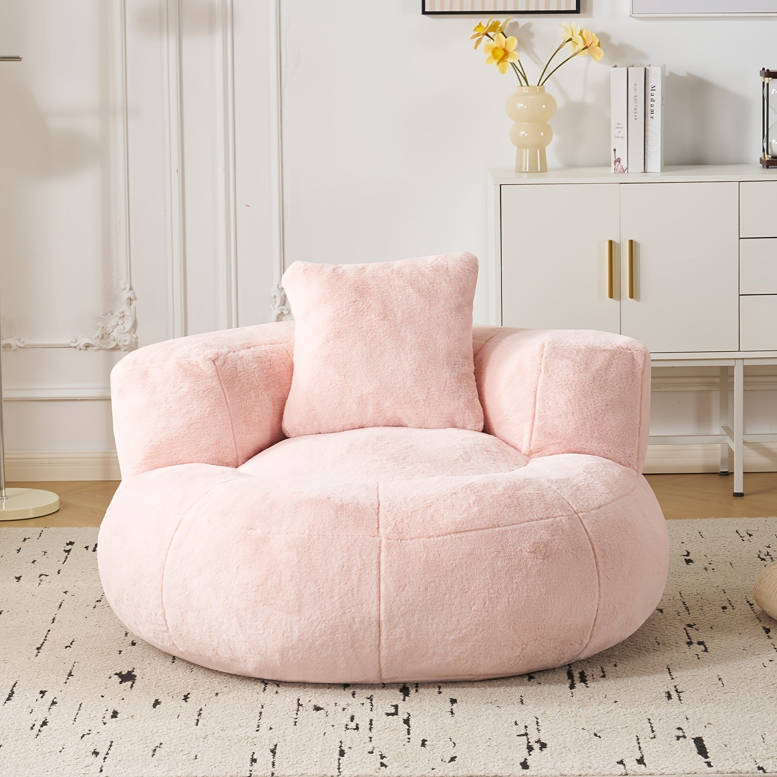 Giant Bean Bag Chair, Oversized Bean Bag Sofa with Armrests, Cozy Reading Chair Filled with High-Density Foam, Ultra Soft Fluffy Bean Bag Chair for Living Room, Bedroom, Dorm, Adults & Family