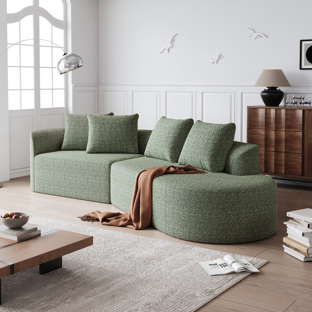 Modern Chenille Sectional Sofa - Oversized 112-Inch Curved Cloud Couch with 4-Seating, Extra-Wide & Deep Seat, Foam-Padded, Easy Assembly (Some steps), Modular Design Suitable for Living Room, Bedroom - No Wood Frame, Assembly Recommended