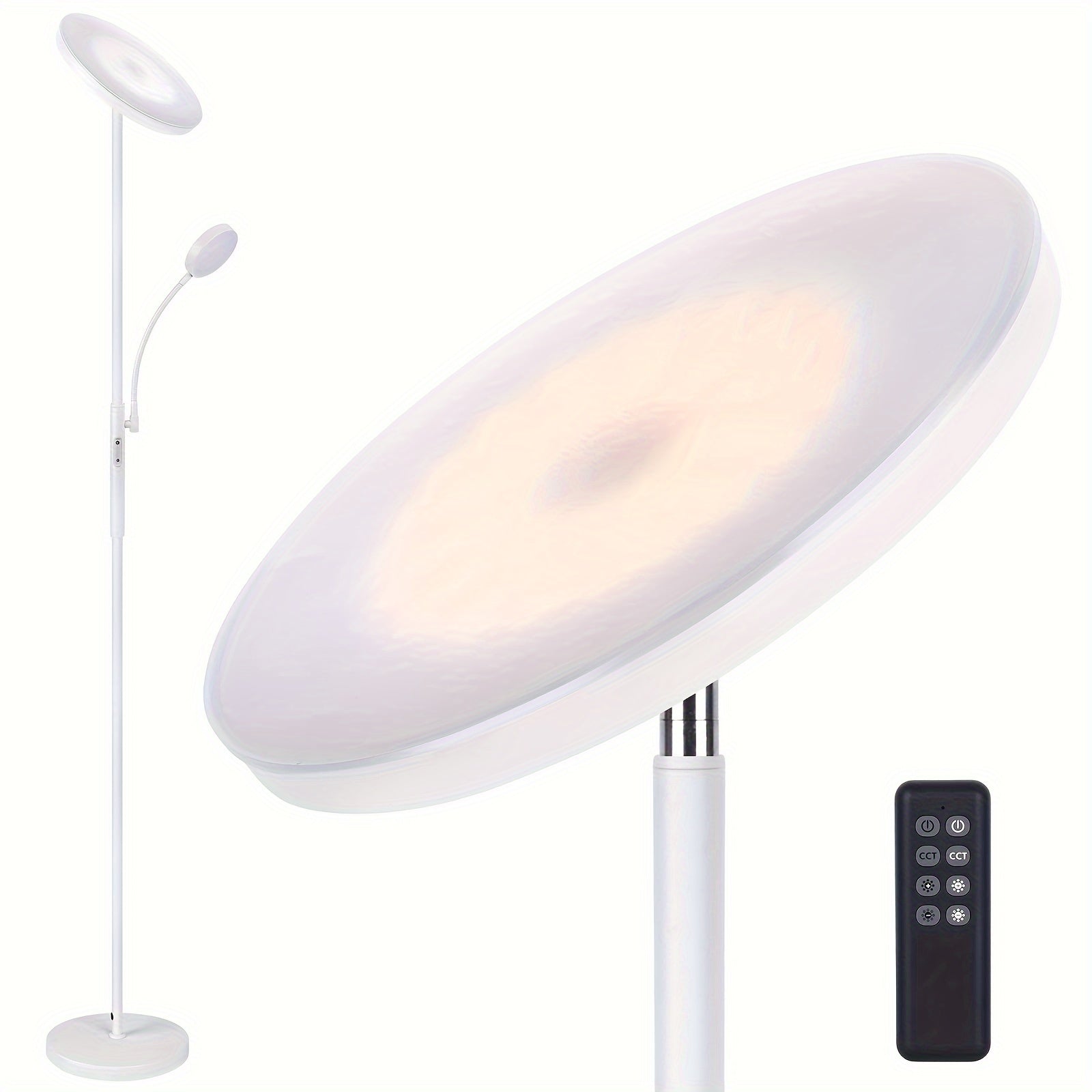 Modern 2-Ways LED Floor Lamp, 27W\u002F2300LM Main & 7W\u002F350LM Reading Light, with Remote Control And Touch Control Functions, 4 Color Temperatures, Adjustable Brightness, for Bedroom, Reaing, Offices, And Living Room