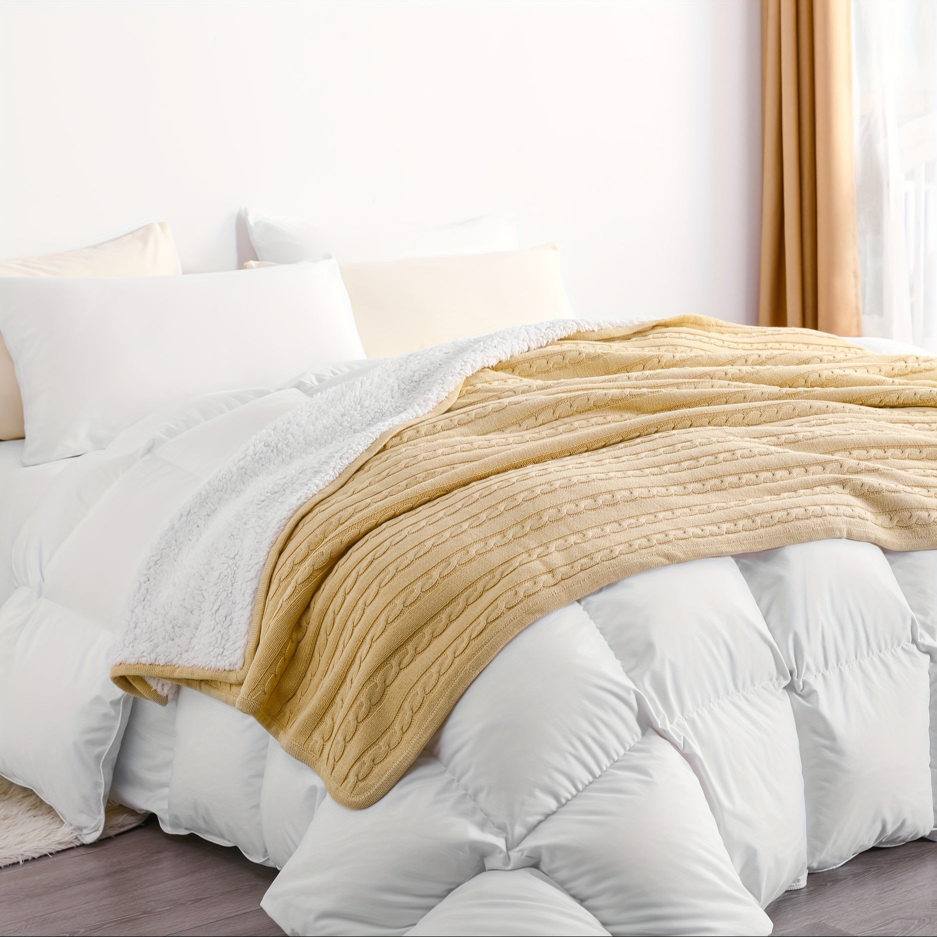 Ultra-Soft Thickened Cable Knit Throw Blanket - Multi-Purpose Warm Fleece Knitted Throw For Bed, Sofa, Travel & Air Conditioning - Skin-Friendly, Extra Cozy, Machine Washable, Comfortable Home Decor