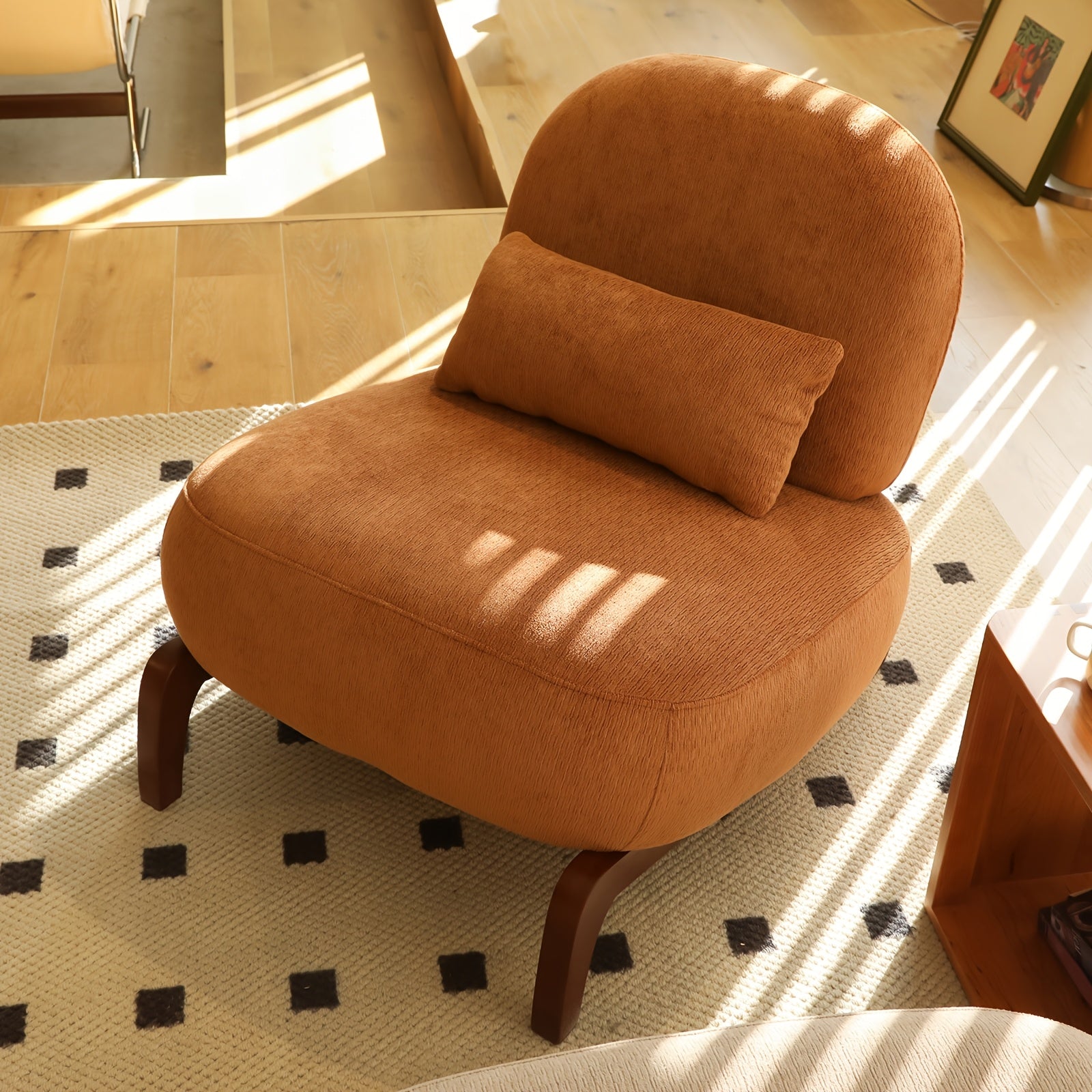 Morden Accent Chair with Solid Wood Legs, Velvet Living Room Chair with Soft Cushion, Cozy Bedroom Chair, Comfy Armless Reading Chair for Apartment, Waiting Room, Balcony