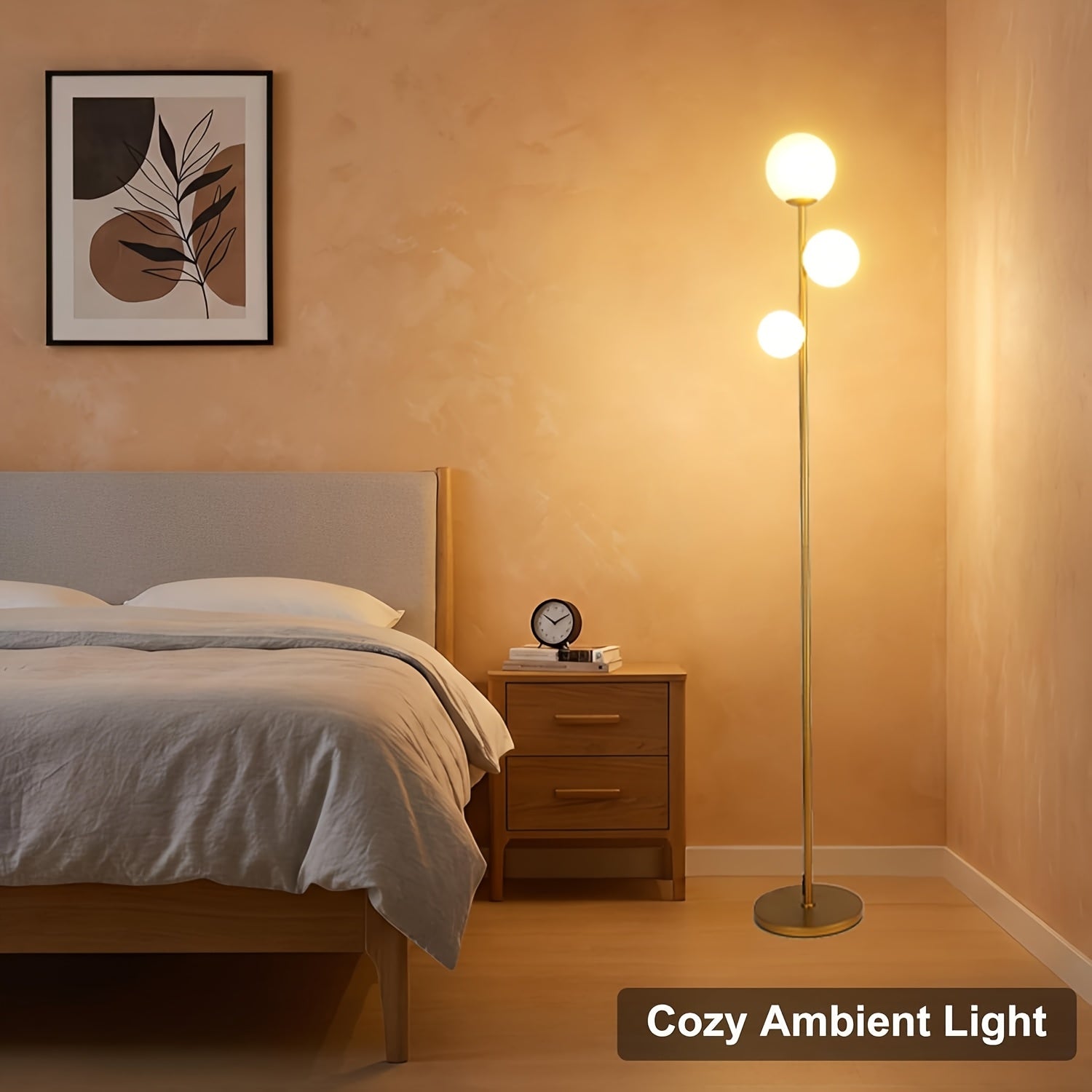 3-Globe Mid Century Modern Floor Lamps for Living Room, Rotatable Dimmable Floor Lamp, Standing Lamp with Marble Base, Golden Tall Lamp with Glass Shades, Pole Lamps for Bedroom, Bulbs Included, for Bedrooms, Office, Christmas