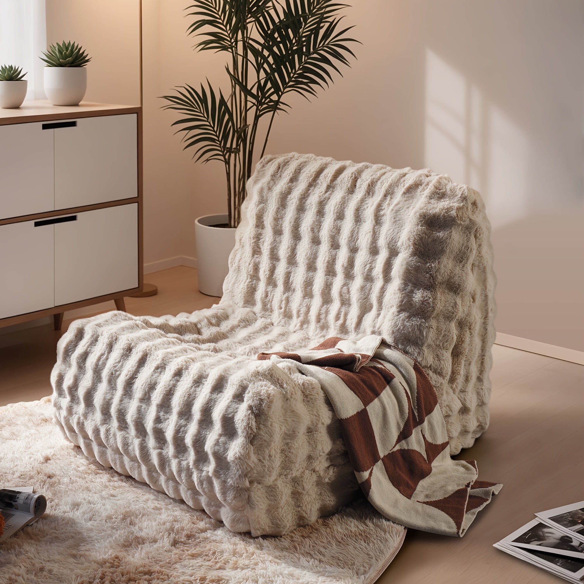 Ultra Soft Lazy Sofa Chair - Bean Bag Chair for Adults, Comfortable Plush Cloud Lounger Chair with Skin-Friendly Fabric, Soft Sponge, Anti-Slip Bottom, Nordic Minimalist Design Leisure Chair for Living Room, Bedroom, Apartment