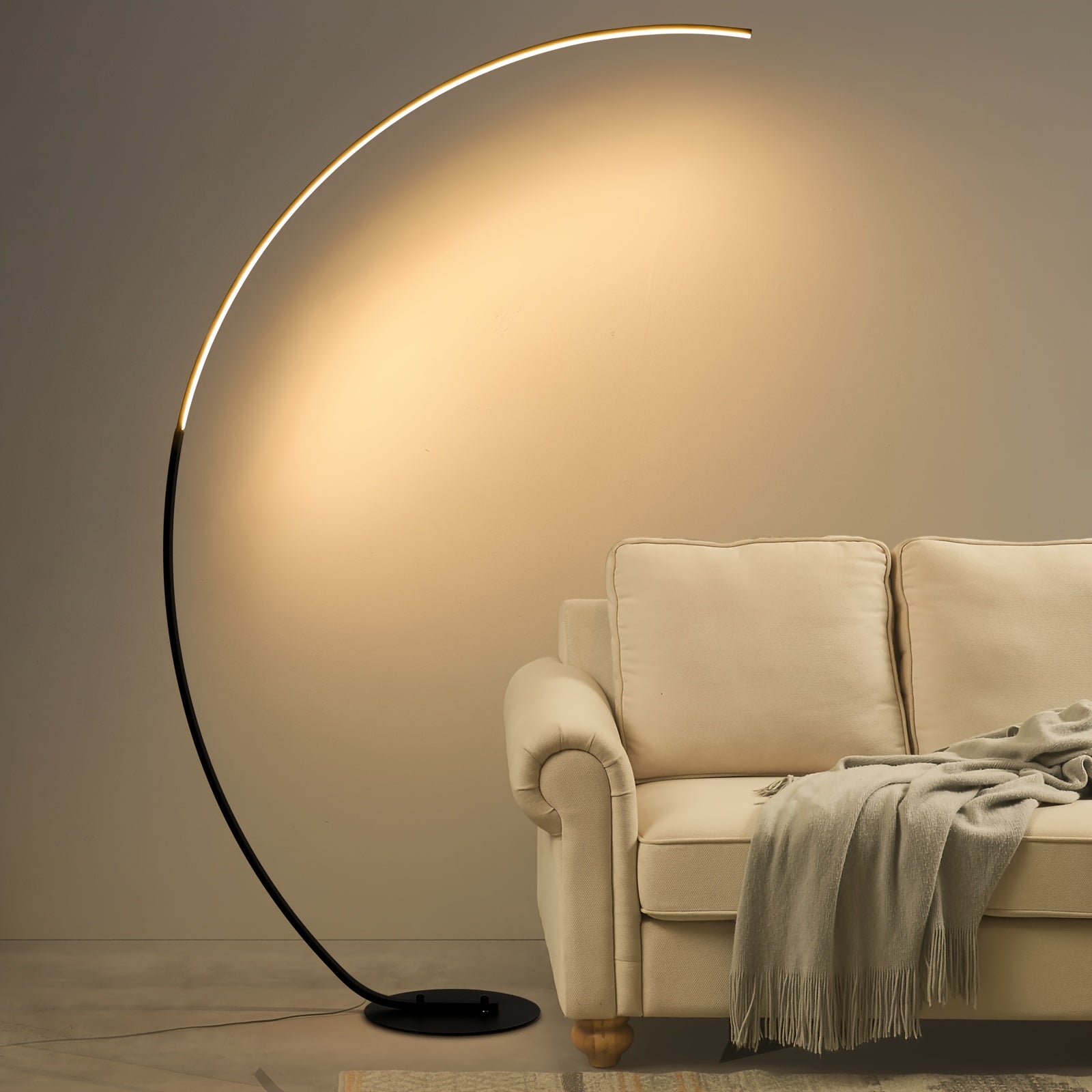 A 65-Inch Arched Floor Lamp Featuring a Remote Control, This Modern Lamp Offers Three Adjustable Color Temperatures And Dimmable Black LED Lights, Perfect for Creating a Cozy Atmosphere in Your Bedroom Or Living Room