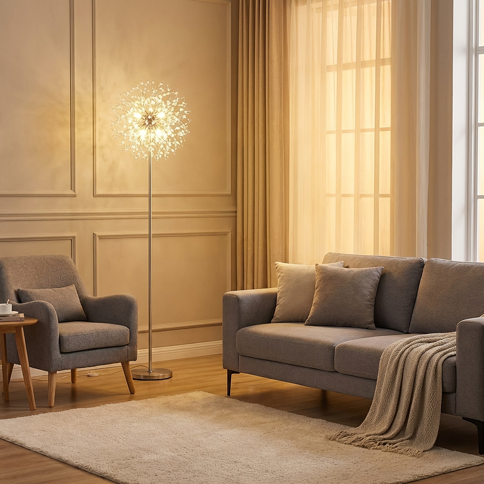 Modern Floor Lamp for Room: Golden Crystal Floor Lamps Tall Elegant Standing Lamp with On-Off Foot Switch - Standing Lamp for Bedroom - Tall Floor Lamp for Office Corner Bulbs,Living Room Floor Lamp, Gift, Festival, Ambient Light, No Included