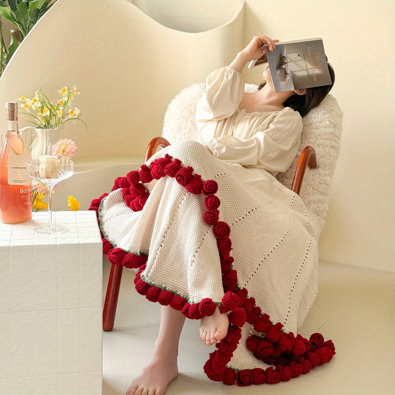 Single Piece Rose Design Blanket, Versatile All-Season Throw, Soft And Cozy Nap Blanket for Office Use, Lightweight And Portable Lap Blanket for Home, Sofa, And Living Room, Ideal Holiday Or Birthday Present for Women And Girlfriends