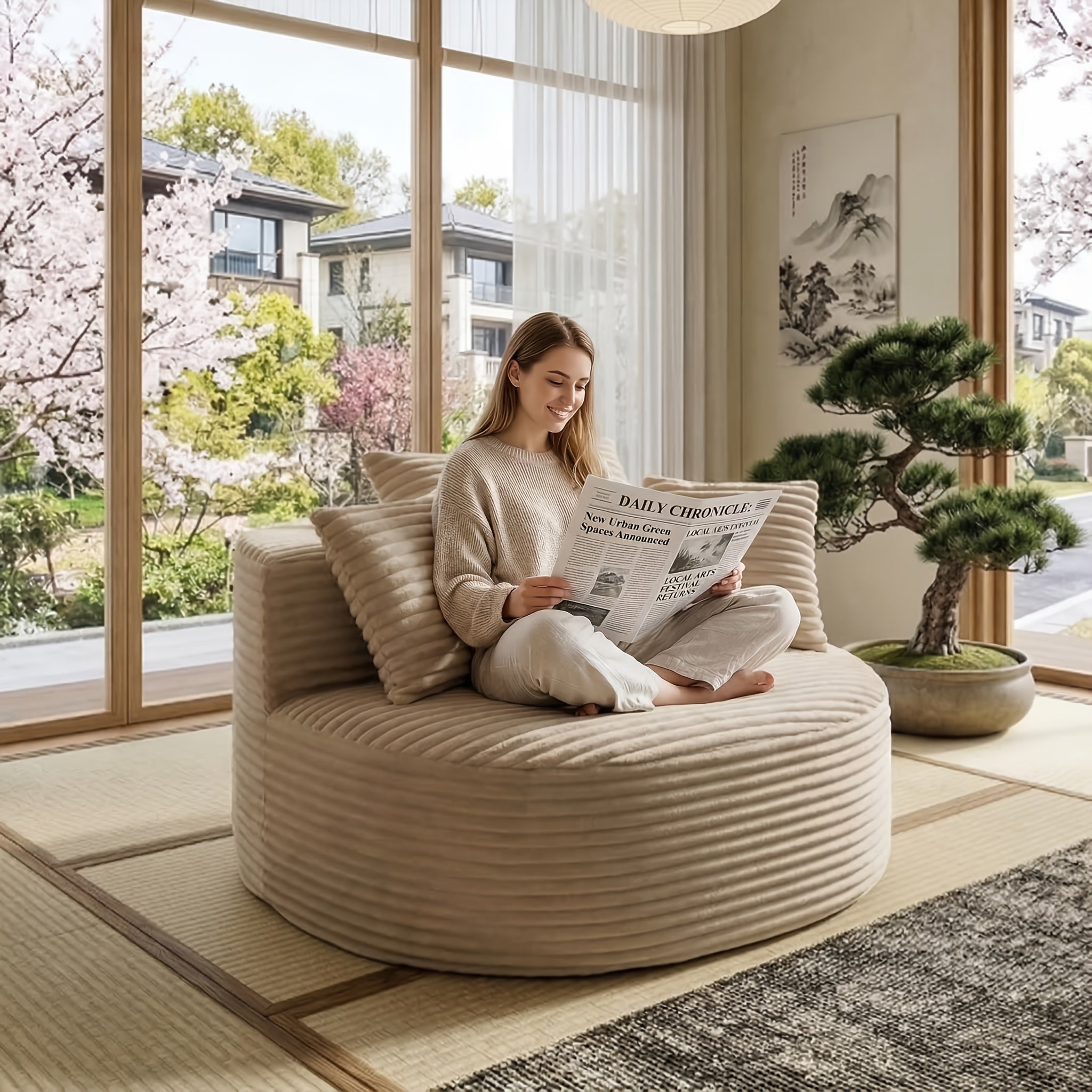 New Arrival: Round Corduroy Single-Seater Sofa. Soft And Comfortable, And Conveniently Vacuum-Packed, This Stylish And Practical Piece Is Perfect for Use in Both Living Rooms And Bedrooms, Making It Suitable for A Wide Variety of Settings