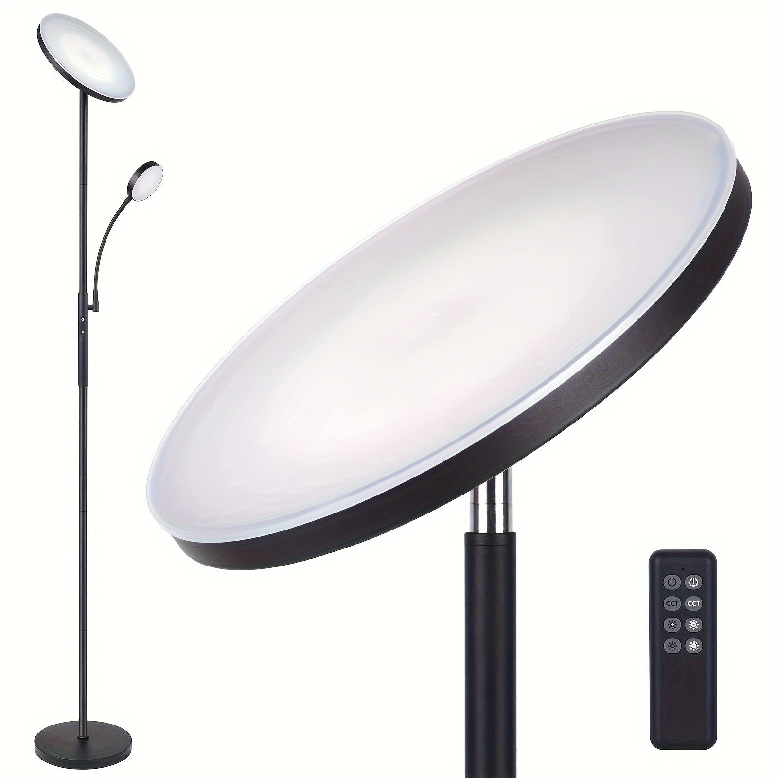 Modern 2-Ways LED Floor Lamp, 27W\u002F2300LM Main & 7W\u002F350LM Reading Light, with Remote Control And Touch Control Functions, 4 Color Temperatures, Adjustable Brightness, for Bedroom, Reaing, Offices, And Living Room