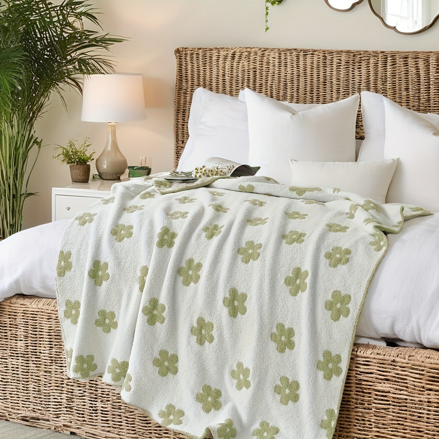 1pc Country-Rustic Style Reversible Microfiber Throw Blanket, 300-350gsm, All-Season Cozy Sunflower Pattern, Lightweight & Multipurpose, Knitted Jacquard Bedding, 50\