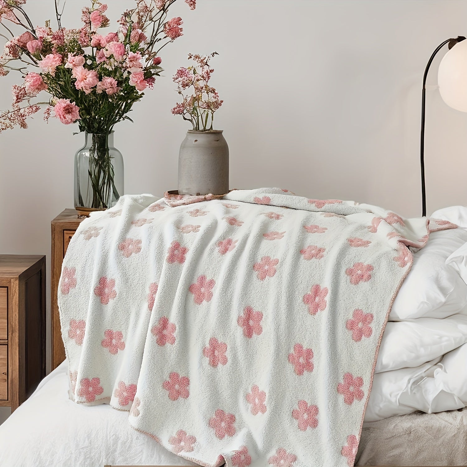 1pc Country-Rustic Style Reversible Microfiber Throw Blanket, 300-350gsm, All-Season Cozy Sunflower Pattern, Lightweight & Multipurpose, Knitted Jacquard Bedding, 50\