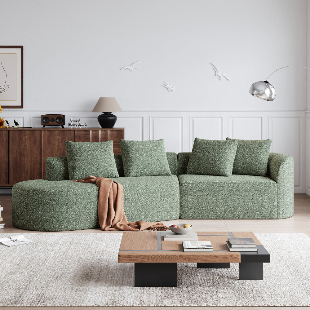 Modern Chenille Sectional Sofa - Oversized 112-Inch Curved Cloud Couch with 4-Seating, Extra-Wide & Deep Seat, Foam-Padded, Easy Assembly (Some steps), Modular Design Suitable for Living Room, Bedroom - No Wood Frame, Assembly Recommended