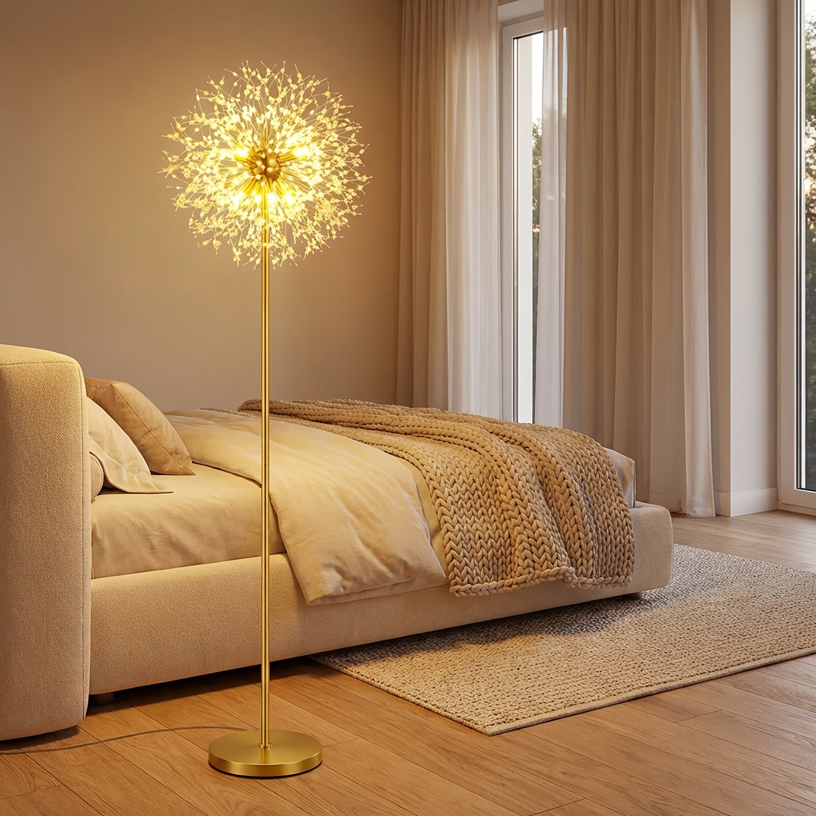 Modern Floor Lamp for Room: Golden Crystal Floor Lamps Tall Elegant Standing Lamp with On-Off Foot Switch - Standing Lamp for Bedroom - Tall Floor Lamp for Office Corner Bulbs,Living Room Floor Lamp, Gift, Festival, Ambient Light, No Included