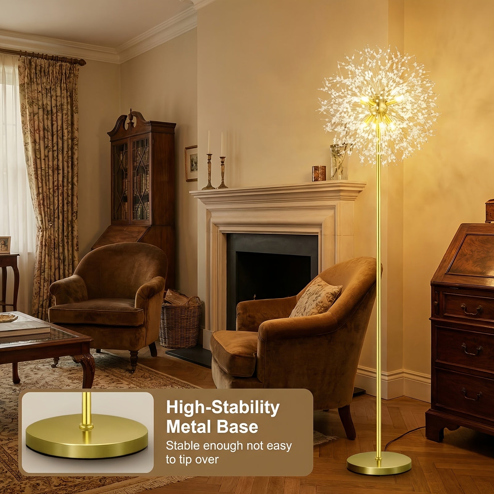 Modern Floor Lamp for Room: Golden Crystal Floor Lamps Tall Elegant Standing Lamp with On-Off Foot Switch - Standing Lamp for Bedroom - Tall Floor Lamp for Office Corner Bulbs,Living Room Floor Lamp, Gift, Festival, Ambient Light, No Included