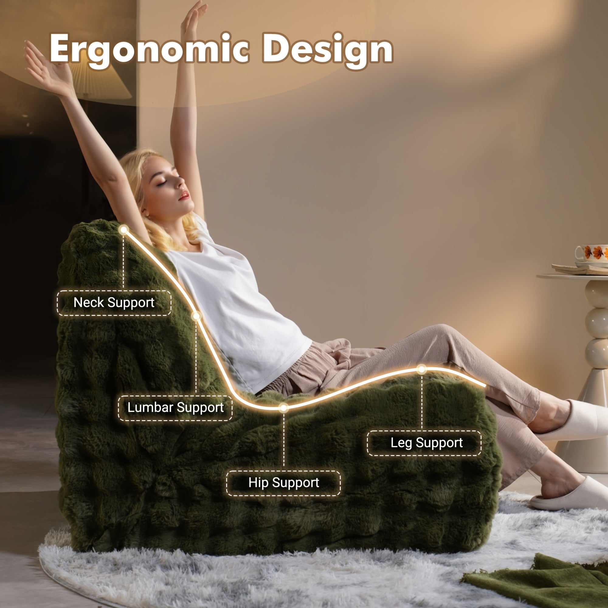 Ultra Soft Lazy Sofa Chair - Bean Bag Chair for Adults, Comfortable Plush Cloud Lounger Chair with Skin-Friendly Fabric, Soft Sponge, Anti-Slip Bottom, Nordic Minimalist Design Leisure Chair for Living Room, Bedroom, Apartment