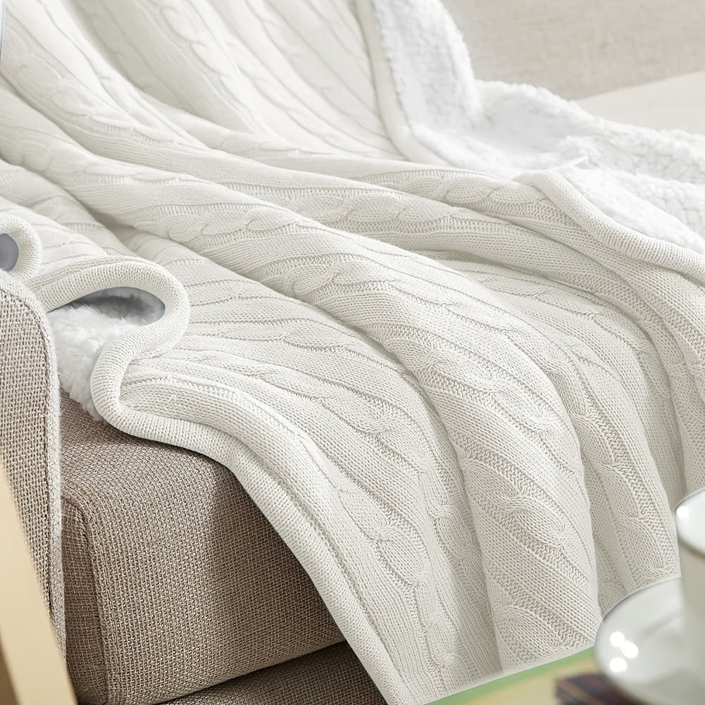 Ultra-Soft Thickened Cable Knit Throw Blanket - Multi-Purpose Warm Fleece Knitted Throw For Bed, Sofa, Travel & Air Conditioning - Skin-Friendly, Extra Cozy, Machine Washable, Comfortable Home Decor