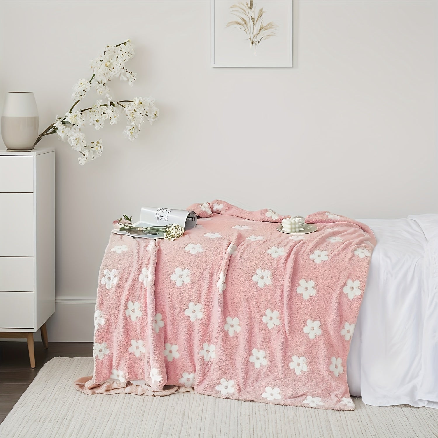 1pc Country-Rustic Style Reversible Microfiber Throw Blanket, 300-350gsm, All-Season Cozy Sunflower Pattern, Lightweight & Multipurpose, Knitted Jacquard Bedding, 50\