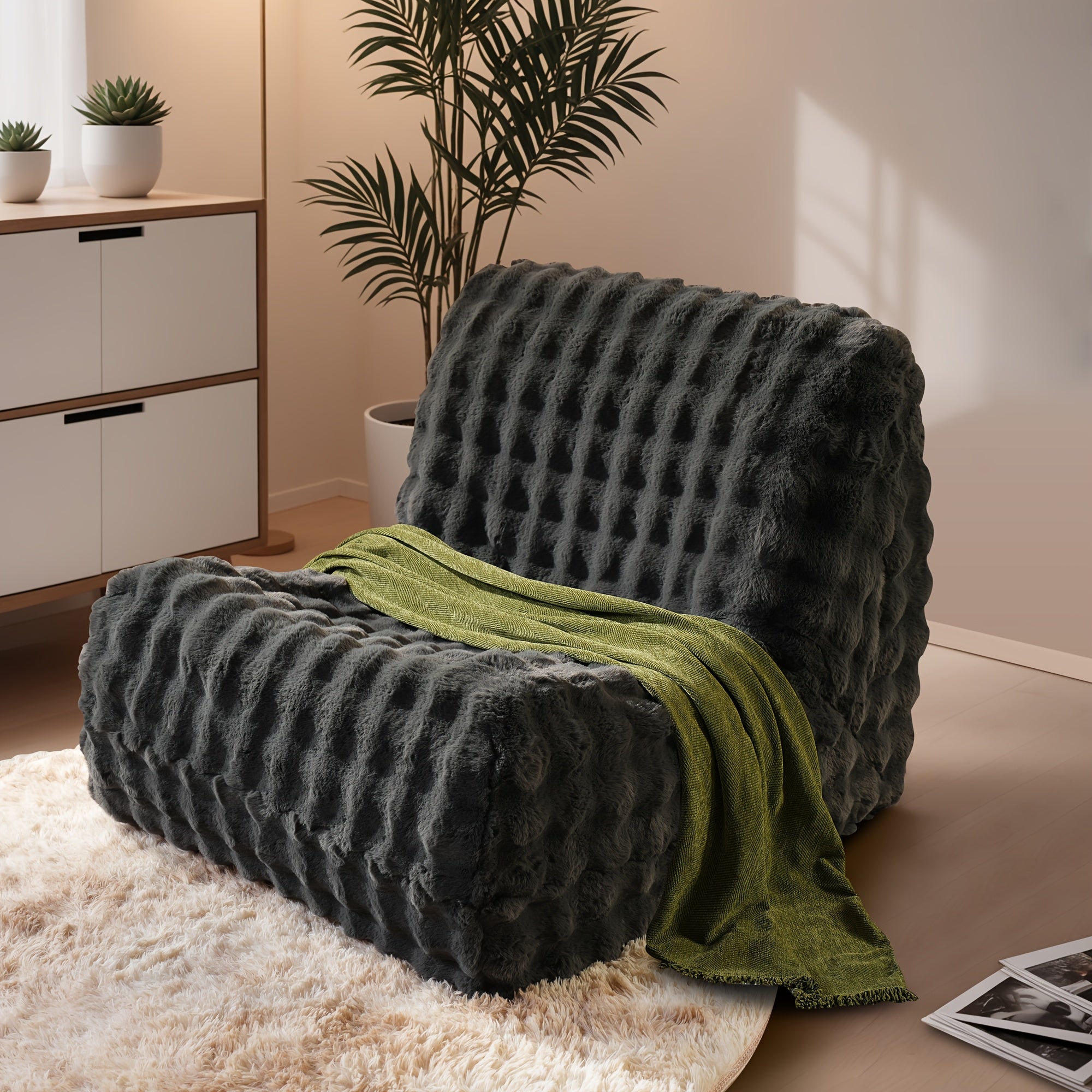 Ultra Soft Lazy Sofa Chair - Bean Bag Chair for Adults, Comfortable Plush Cloud Lounger Chair with Skin-Friendly Fabric, Soft Sponge, Anti-Slip Bottom, Nordic Minimalist Design Leisure Chair for Living Room, Bedroom, Apartment
