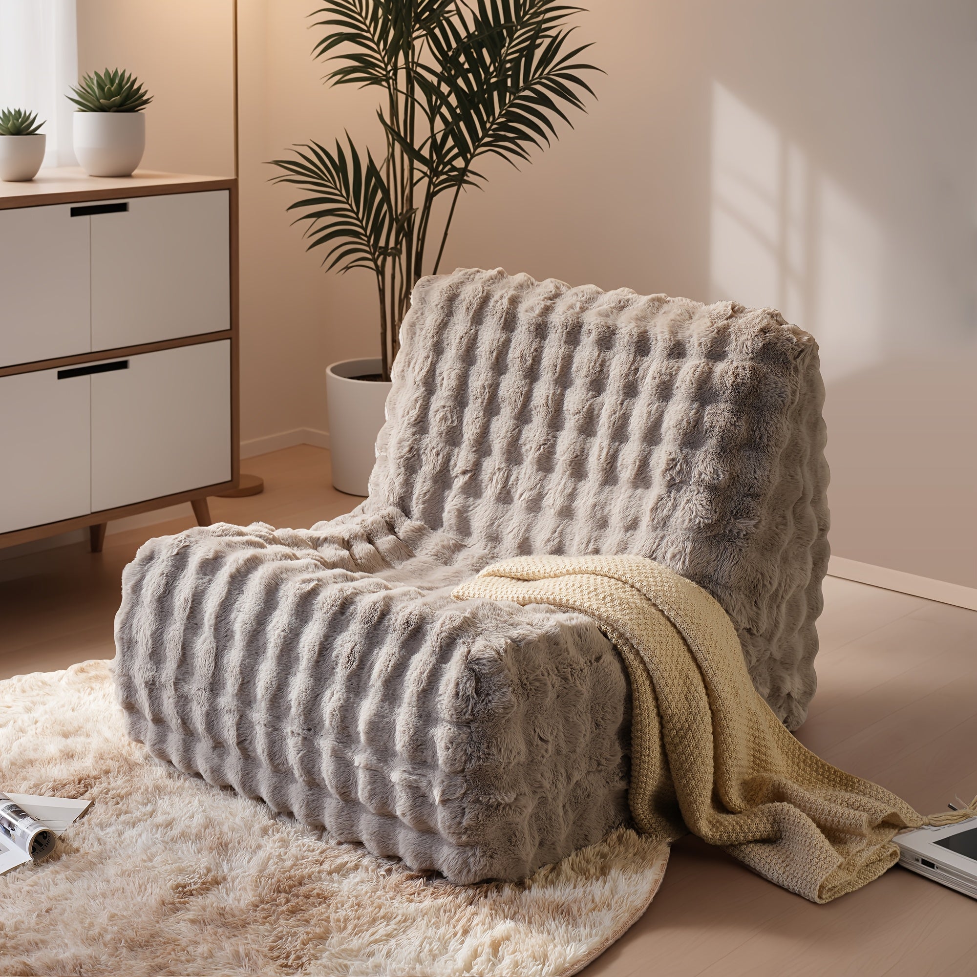 Ultra Soft Lazy Sofa Chair - Bean Bag Chair for Adults, Comfortable Plush Cloud Lounger Chair with Skin-Friendly Fabric, Soft Sponge, Anti-Slip Bottom, Nordic Minimalist Design Leisure Chair for Living Room, Bedroom, Apartment
