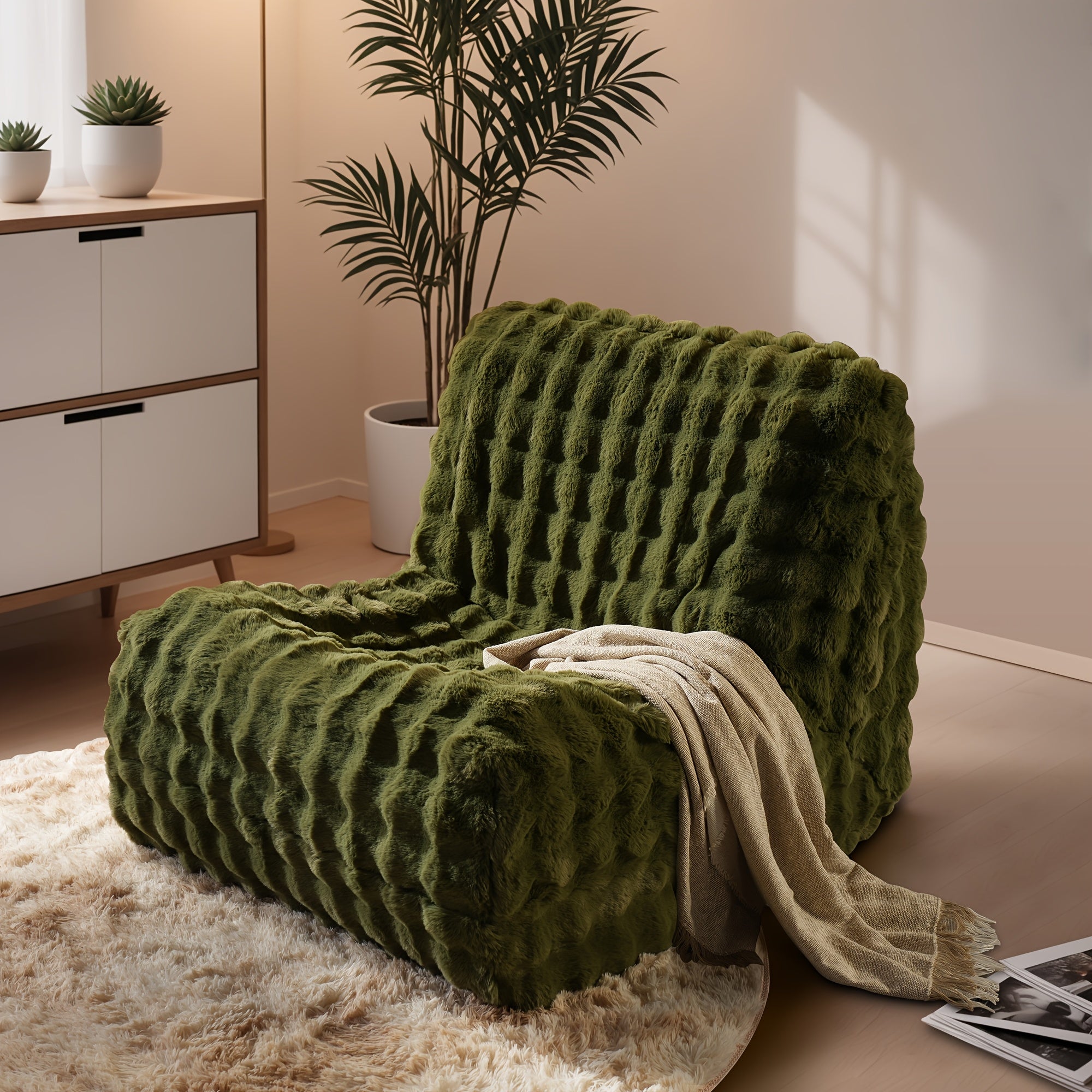 Ultra Soft Lazy Sofa Chair - Bean Bag Chair for Adults, Comfortable Plush Cloud Lounger Chair with Skin-Friendly Fabric, Soft Sponge, Anti-Slip Bottom, Nordic Minimalist Design Leisure Chair for Living Room, Bedroom, Apartment