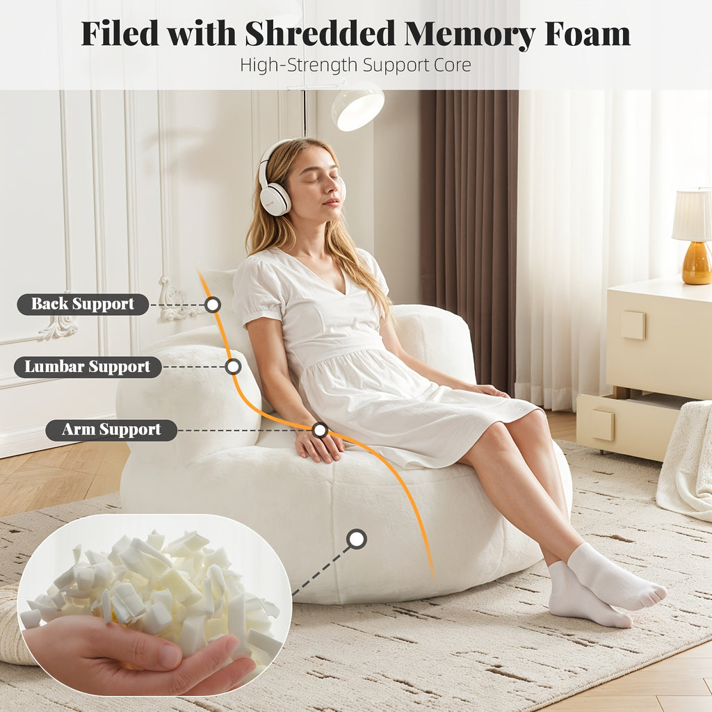 Giant Bean Bag Chair, Oversized Bean Bag Sofa with Armrests, Cozy Reading Chair Filled with High-Density Foam, Ultra Soft Fluffy Bean Bag Chair for Living Room, Bedroom, Dorm, Adults & Family