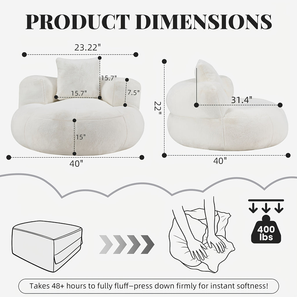 Giant Bean Bag Chair, Oversized Bean Bag Sofa with Armrests, Cozy Reading Chair Filled with High-Density Foam, Ultra Soft Fluffy Bean Bag Chair for Living Room, Bedroom, Dorm, Adults & Family